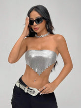 ICON Women's Y2K Metallic Glitter Strapless Top, Suitable For Nightclub